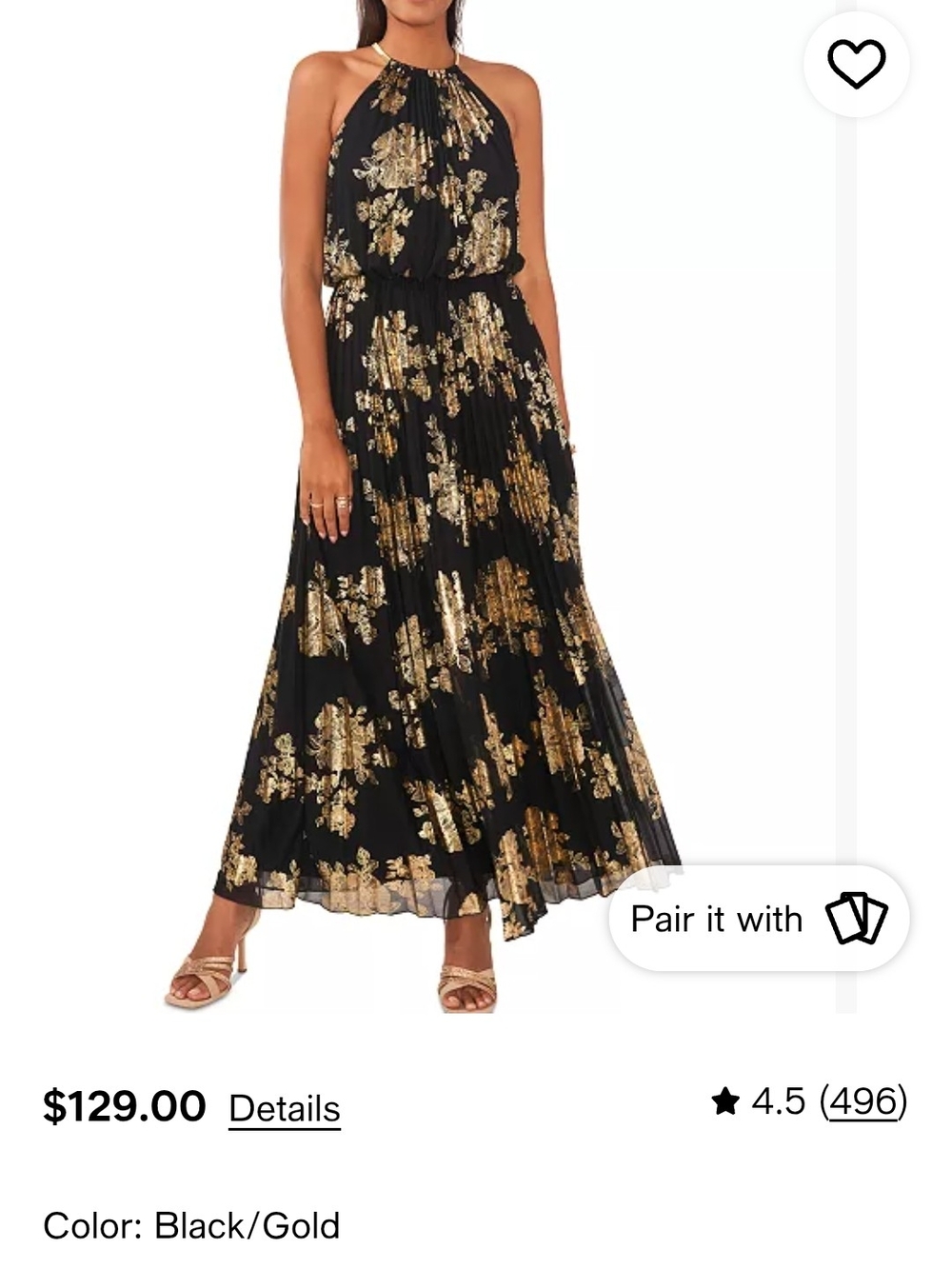 MSK Black and Gold Floral Foil Maxi Skirt